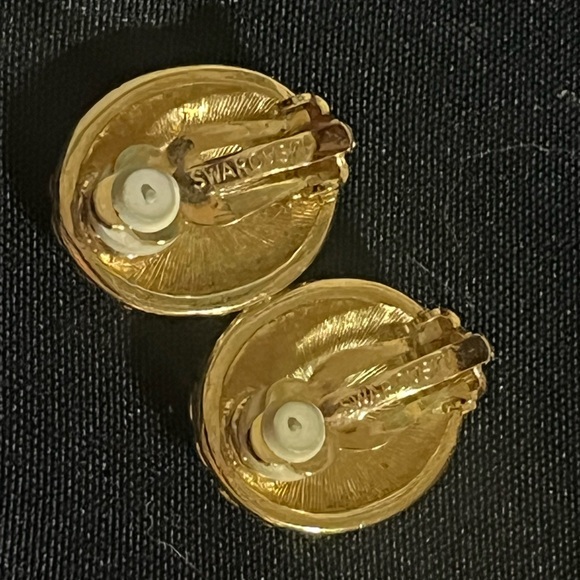 Vintage Swarovski Signed Crystal Earrings Swarovski AB Crystal Rhinestone Clips - Picture 3 of 5